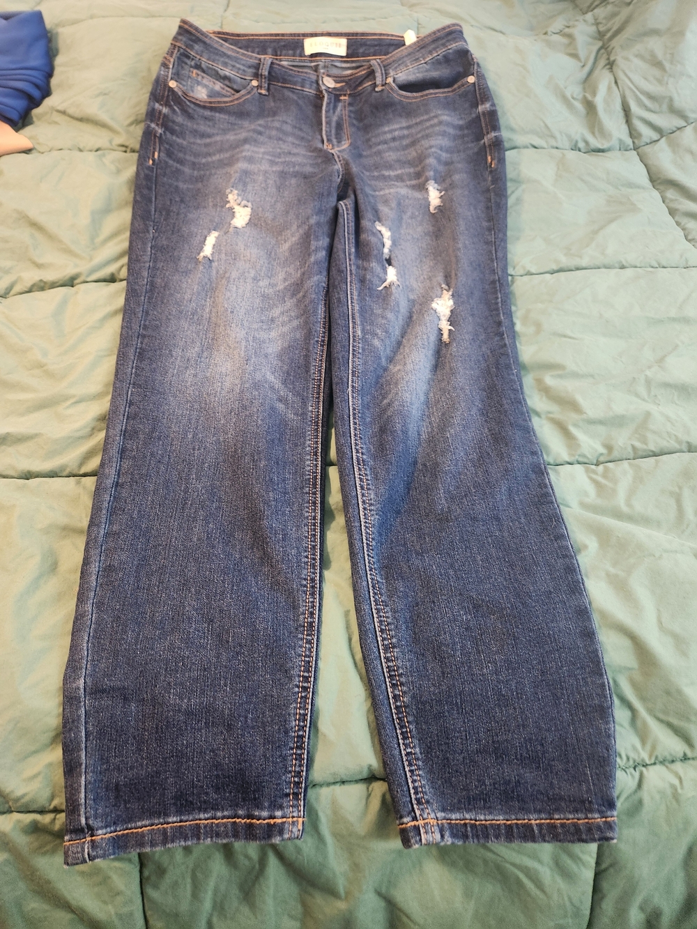 Eloquii Dark Blue Distressed Wide-Leg Jeans